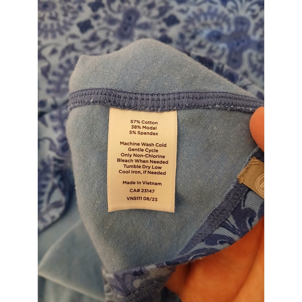 T by Talbots Womens Blue Damask Paisley Stretch Tee Top Large Modest - Picture 8 of 10